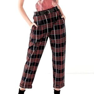 Light Before Dark Navy/Red Tartan Plaid Ankle Pants